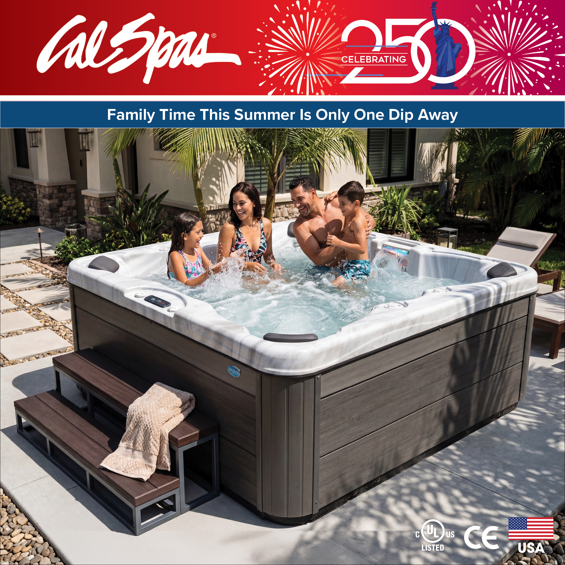 Calspas hot tub being used in a family setting - France